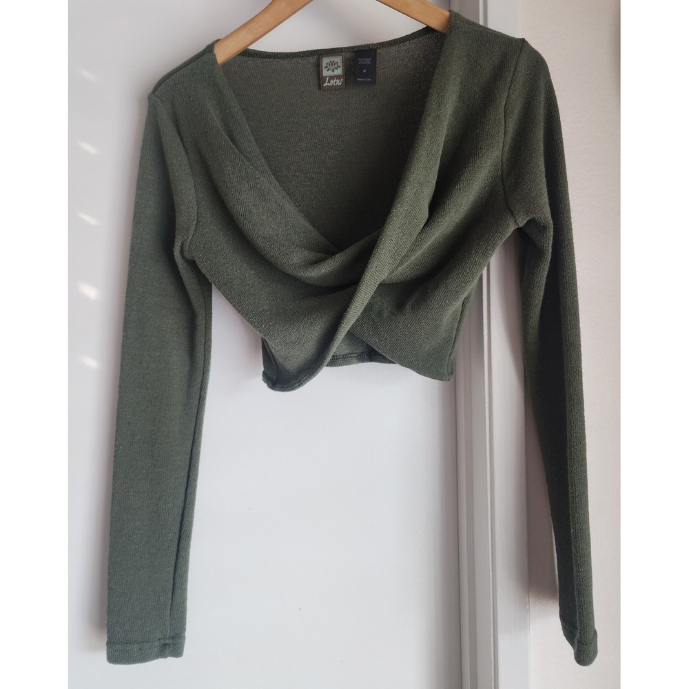 Lotus Women's Long Sleeve Top Size M Green Cotton Blend Yoga Activewear